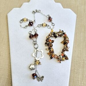 Glass Bead 925 Silver Charm Necklace and Glass Bead Bracelet SET!